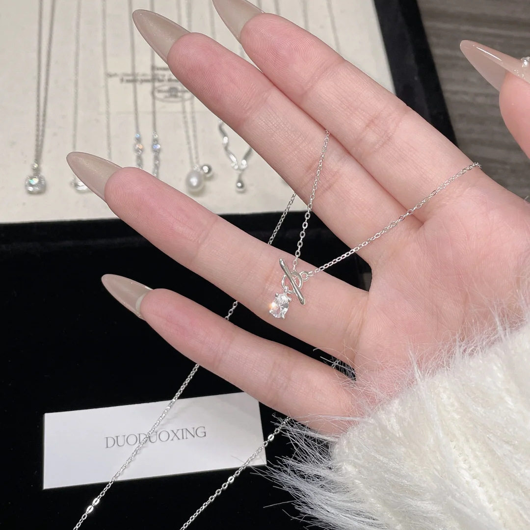 S925 Sterling Silver Pearl Necklace Women's Niche Design Accessible Luxury High-End Non-Fading Simple Clavicle Chain Accessories Wholesale