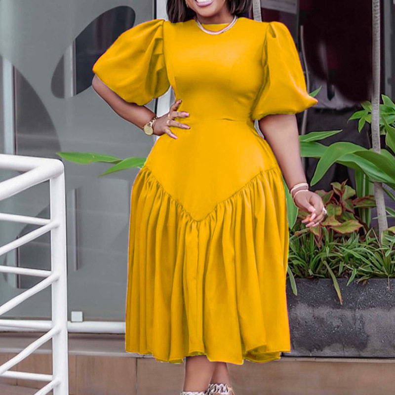 Plus Size Fashion Dress Ruffled Design Puff Sleeves Trendy Style Suitable for Casual Occasions Wholesale Available