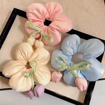 New Style Three-dimensional Flower Hair Ring Women's High-end Spring New Style Hair Rope Tulip Hair Accessories Cotton Ball Hair Rope