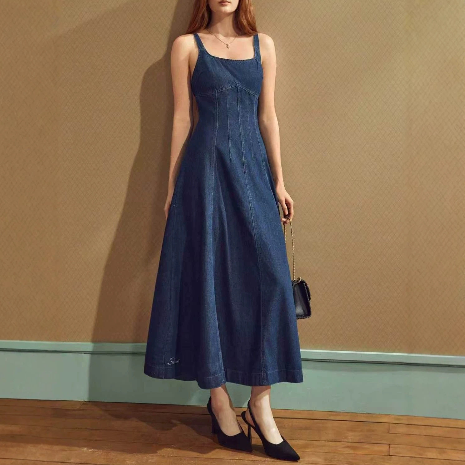 Elegant Casual Summer Denim Maxi Dress for Women Adjustable Straps Comfortable Fit Versatile Style Ready to Ship