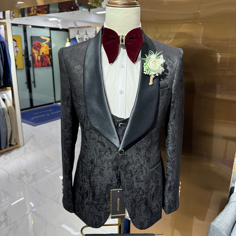 Man suit printed men's wedding casual host suit 3-piece set 3pcs