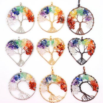Amazon Natural Crystal Gravel Winding Colorful Life Tree Pendant Necklace Natural Stone Fortune Tree Dream Pendant