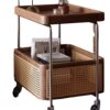 Quiet Style Vintage Storage Trolley Nordic Solid Wood Side Table Living Room Rattan Storage Cabinet Movable Side Cabinet