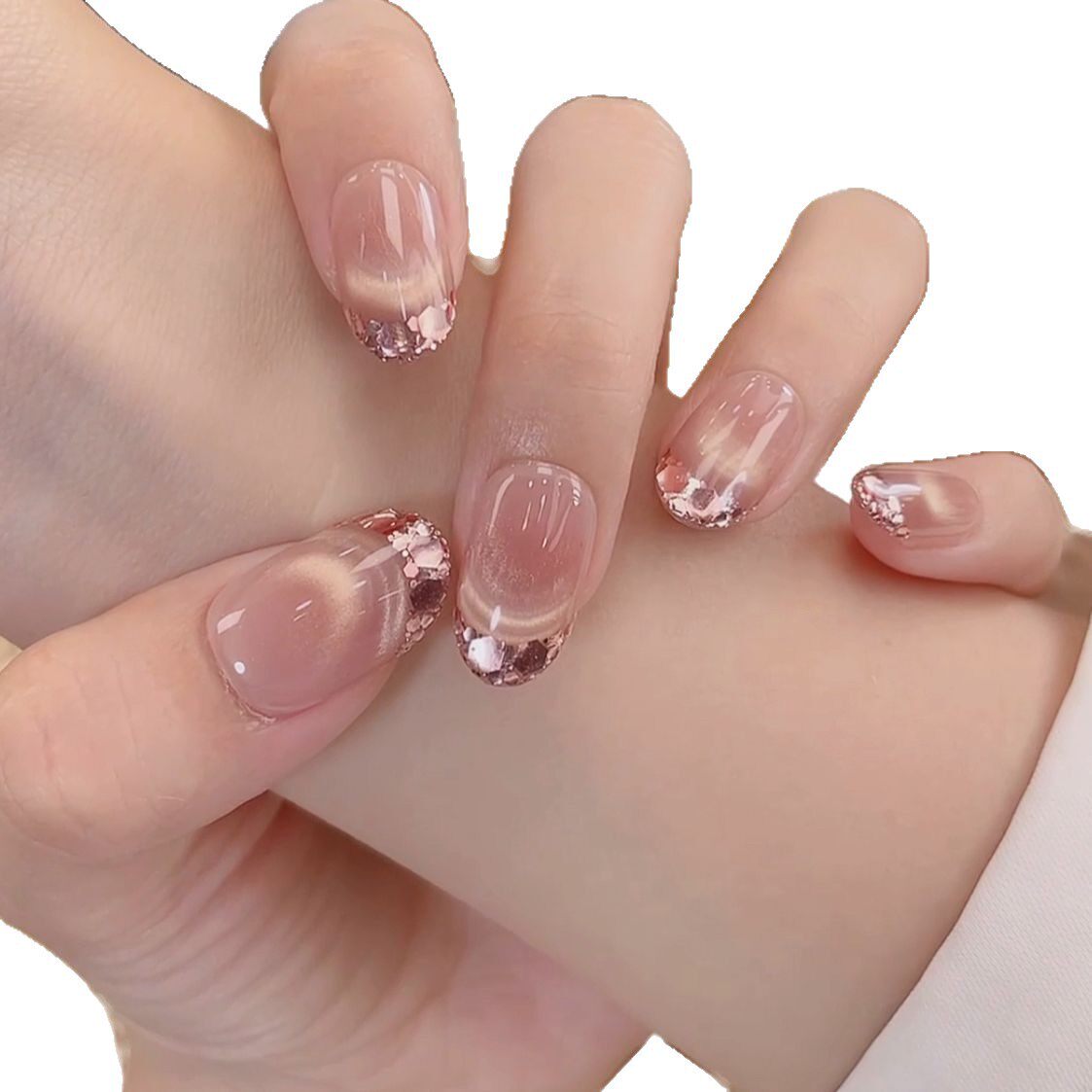 [Liuguang] Purely Handmade Wearable Nails, High-End, Accessible Luxury, French Style Cat-Eye Manicure, Gradient Nails