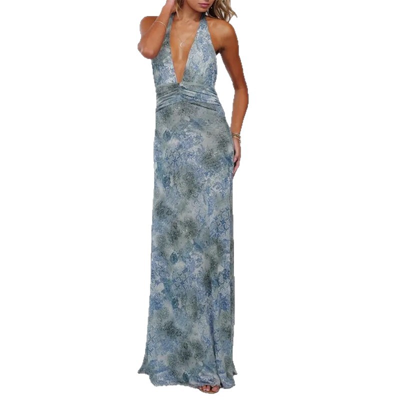 Summer Long Dress Womens Fashion Polka Dot V Neck Casual Vacation Style Wholesale Available