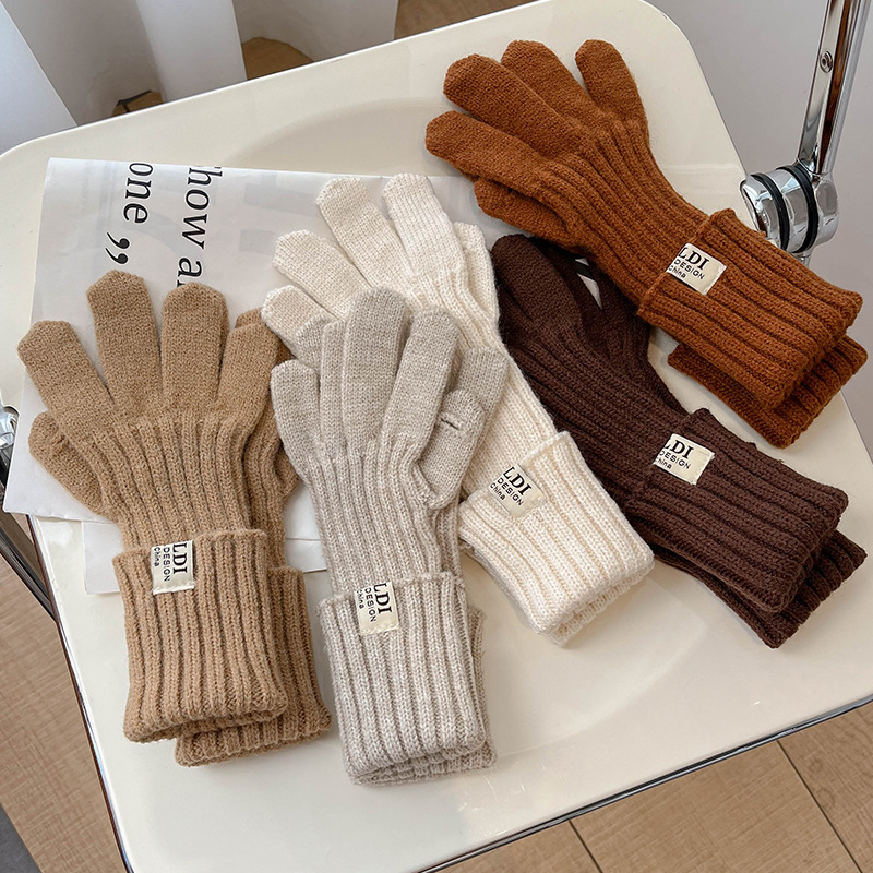 New Knitted Gloves Women's New Korean-style Touchscreen Cute Solid Color Students Fall/Winter Cycling Travel Cold-proof Warm