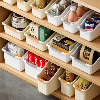 Cabinet Storage Box Household Kitchen Seasoning Plastic Storage Basket Oblique Mouth Large Snack Sundries Storage Basket High Color Value