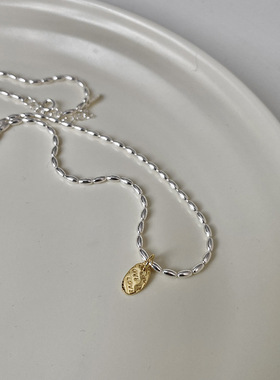 日韩金银love项链米粒橄榄珠925纯银小众设计锁骨链女级感银饰