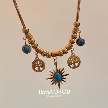 Retro Sunflower Necklace Women's Niche Design Eight-Pointed Star Clavicle Chain High-End Second-Hand Vintage Accessories