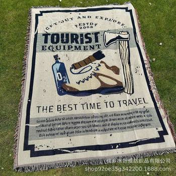 Cross-Border Customized Camping Blanket, Moisture-Proof Camping Mat, Jacquard Tapestry, Cartoon Style Sofa Towel, Thread Blanket, Multifunctional Sofa Blanket