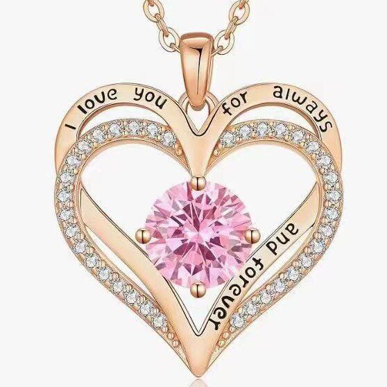 Cross-border Europe and the United States hot selling rose gold double heart necklace twelve birthday diamond high-grade jewelry factory direct sales
