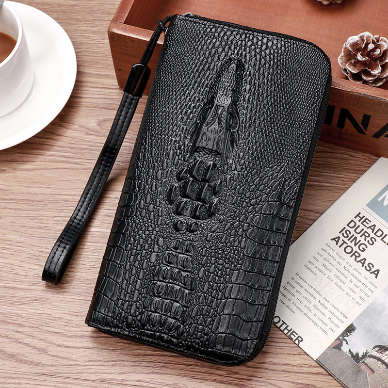 Trendy Brand Men's Long Zipper Clutch Bag Business Casual European and American Fashion Large Capacity Crocodile Pattern Multi-Card Wallet