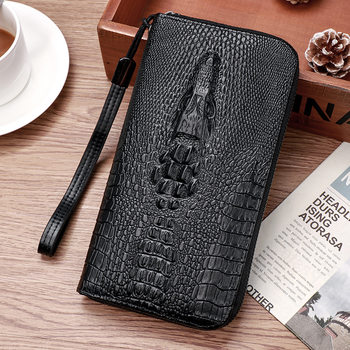 Trendy Brand Men's Long Zipper Clutch Bag Business Casual European and American Fashion Large Capacity Crocodile Pattern Multi-Card Wallet