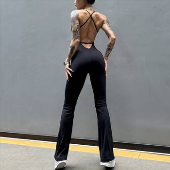 European and American Cross-border Tight Fitness Yoga Bodysuit Women's Sexy Backless Sports Slim-fit Slimming Pants with Chest Pad
