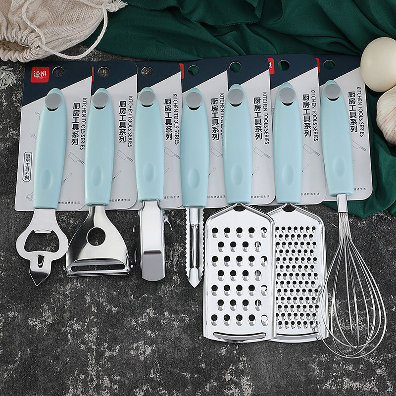 Creative Plastic Handle Stainless Steel Kitchen Gadgets Household Kitchenware Egg Beater Bottle Opener Thread Wipe Anti-scalding Clip