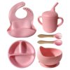 Bib Silicone Dinner Plate Bowl Drinking Cup Fork Spoon Silicone Tableware Six-piece Baby Feeding Tableware BPA Free