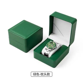 Single Shot, Non-High-End Flip-Top Green Watch Box, Pu Leather Live Broadcast, Gift Box with the Same Display Hall, Including Pillow