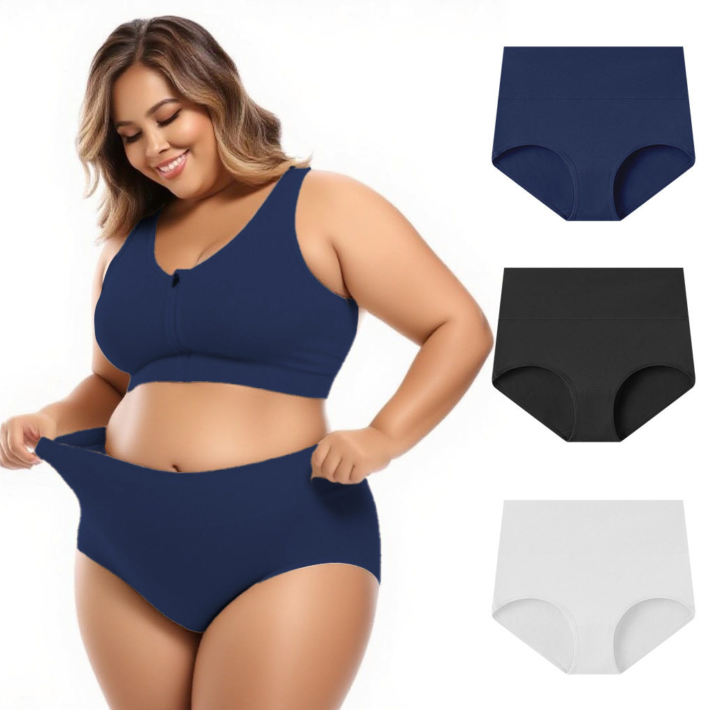 跨境欧码美码外贸女士内裤纯棉加大码高腰收腹内裤亚马逊爆款热卖
