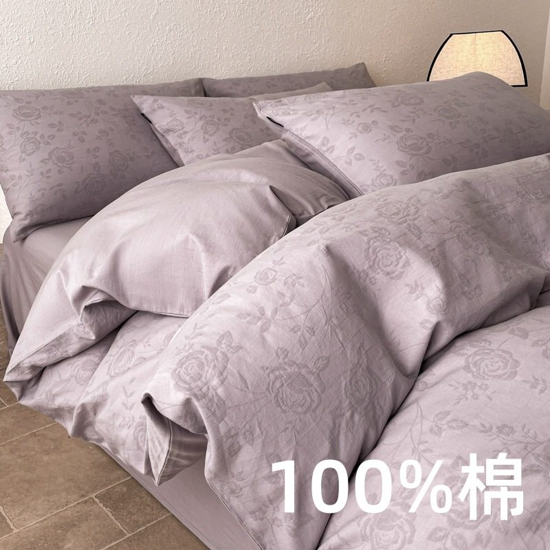 60 cotton double-layer yarn bed four-piece set 100 cotton bedding simple 2 meters quilt bed sheet three-piece set