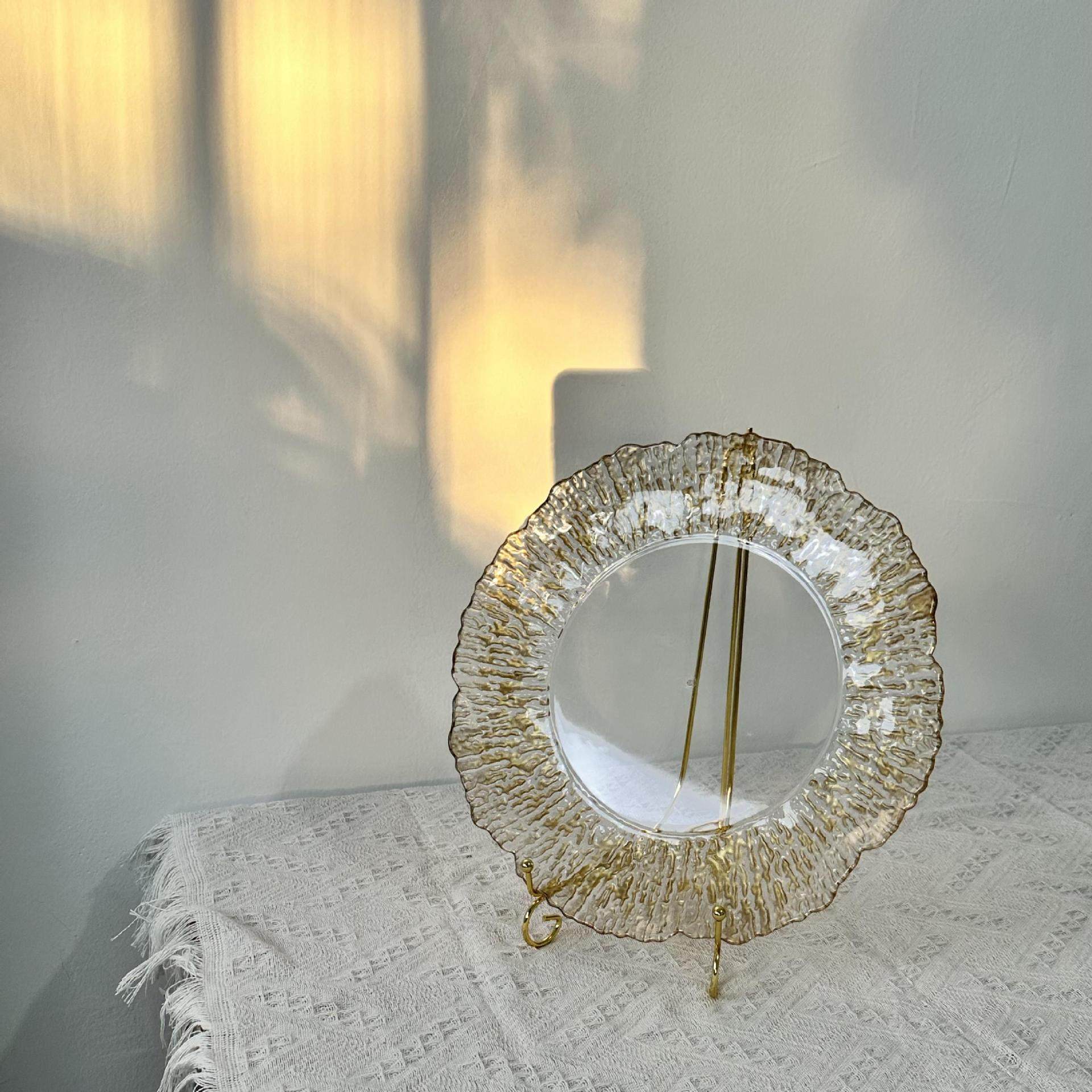 Foreign trade factory wedding party Christmas decoration plate transparent plastic plate bronzing bead plate ps charger plate