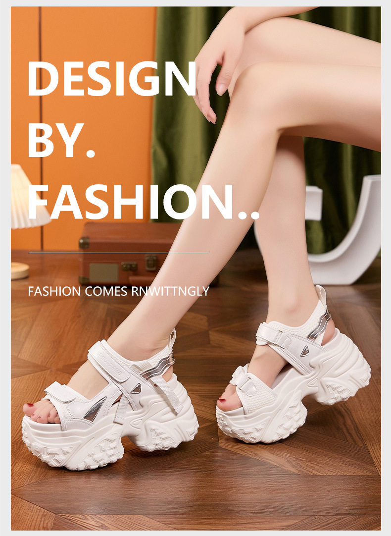 Dép sandal nữ xỏ ngón đế bệt mũi tròn quai Velcro phong cách Hàn Quốc — Trắng, Bạc chi tiết 10