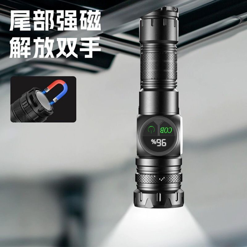 Abs White Laser + Cob Flashlight USB Charging Built-In Outdoor Zoom Long-Range Red and Blue Warning Led Flashlight
