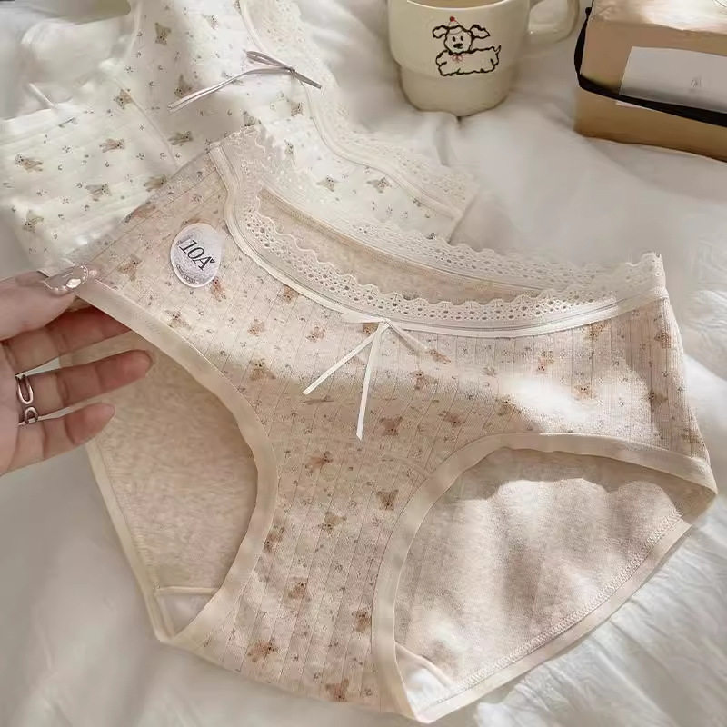 Spring and summer 10A baby cotton underwear women's cotton bear breathable young girl's cotton long crotch ladies briefs