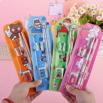 Micro-business Children's Day Small Gifts Kindergarten Students Pencil Ruler Stationery Set 5-piece School Supplies