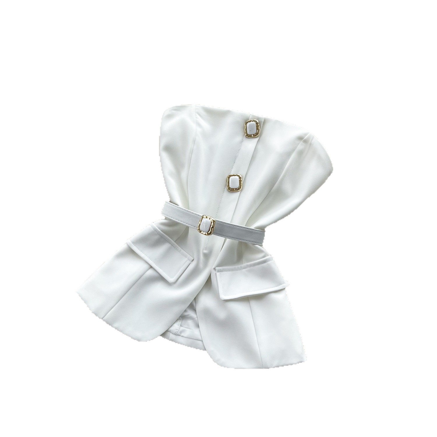 Elegant White Strapless Crop Top and Fitted Midi Skirt Set Summer Office Wear Slimming Chic Style Wholesale Available