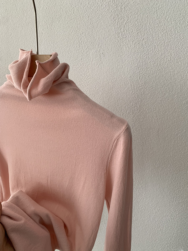 欧玛莱 柔软堆堆领纯色长袖安迪绒修身显瘦针织打底衫上衣女 4793