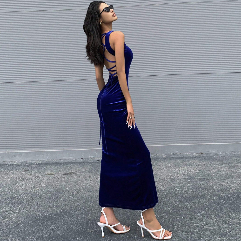 Bodycon Midi Dress Backless Fishtail Waist Cinching Elegant Design Perfect for Parties and Events Wholesale