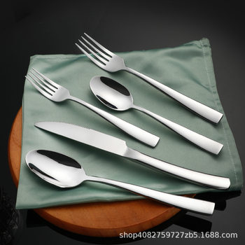 Cross-Border 430 Stainless Steel Square Handle Western Food Knife, Fork and Spoon Tableware Set Amazon Style Knife and Fork Hotel Supplies