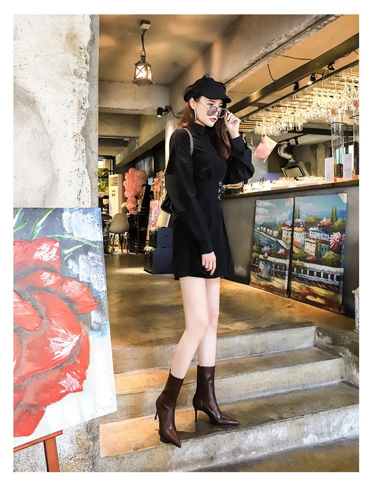 Boot nữ cổ thấp mũi nhọn gót nhọn cao 7.5cm phong cách thanh lịch — Màu đen lót một lớp, Màu đen lót nhung, Màu Kaki lót nhung, Màu Kaki một lớp lót trong