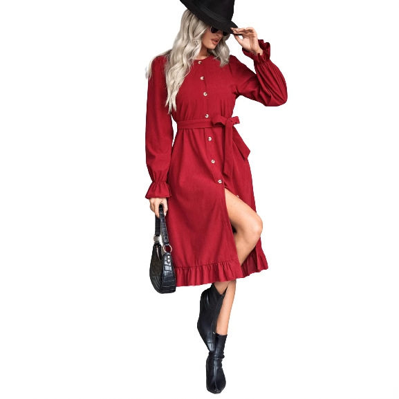 Elegant Solid Color Round Neck Dress for Women Fashion Comfortable Fit Versatile Style Wholesale Available