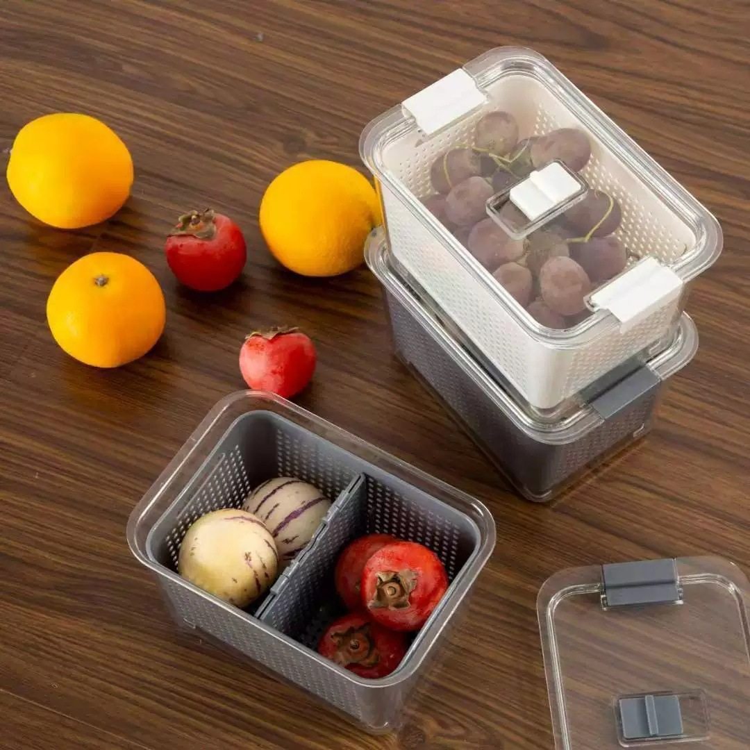 Cross-Border Sealed Fresh-Keeping Drain Basket for Washing Vegetables, Kitchen Vegetable Washing Basket, Fruit Washing Basin, Double-Layer Water Filter Storage Box