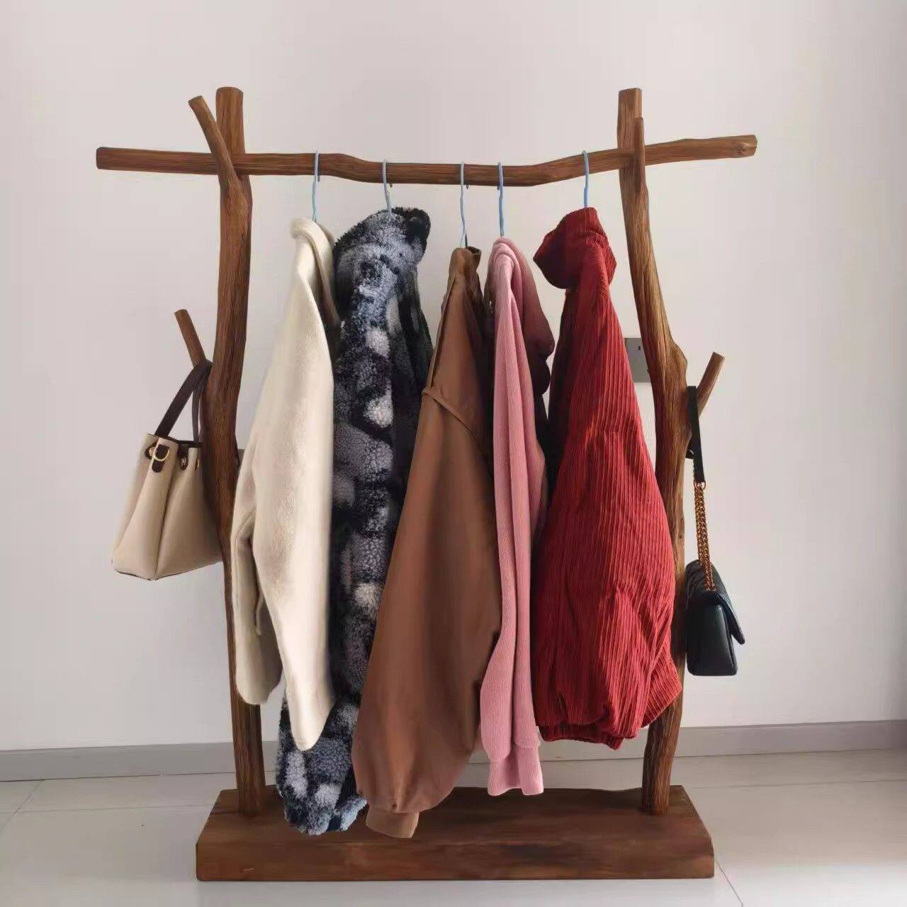 Natural Solid Wood Coat Rack Floor-Standing Household Coat Rack Artistic Solid Wood Practical Branch Simple Bedroom Floor-Standing
