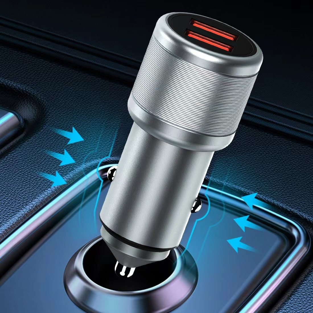 Metal 160W Super Fast Charging Dual USB Car Charger Multi-Function Car Charger Adapter Universal for Mobile Phones