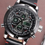 AMST Часы AMST explosive fashion atmosphere, многофункциональные студенческие часы из воловьей кожи с электронным двойным дисплеем, выпущенные от имени