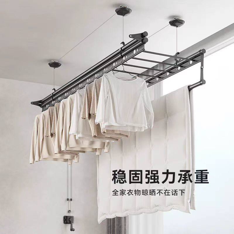 Thickened Balcony Clothes Drying Rack with Adjustable Height, Hand-Cranked Clothes Rod, Top-Mounted Magic Tool for Home Use, Double-Rod Hand-Cranked Clothes Drying Rack