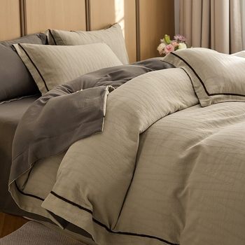 Niche Accessible Luxury Style Pure Cotton Air Cotton Four-Piece Men's Yarn-Dyed Jacquard Cotton Quilt Cover Bedding Black Brown