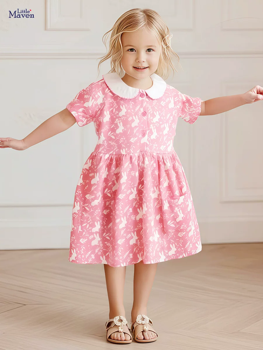 Girls' Summer Doll Collar Cute Princess Dress, Short-Sleeve Girls' Dress