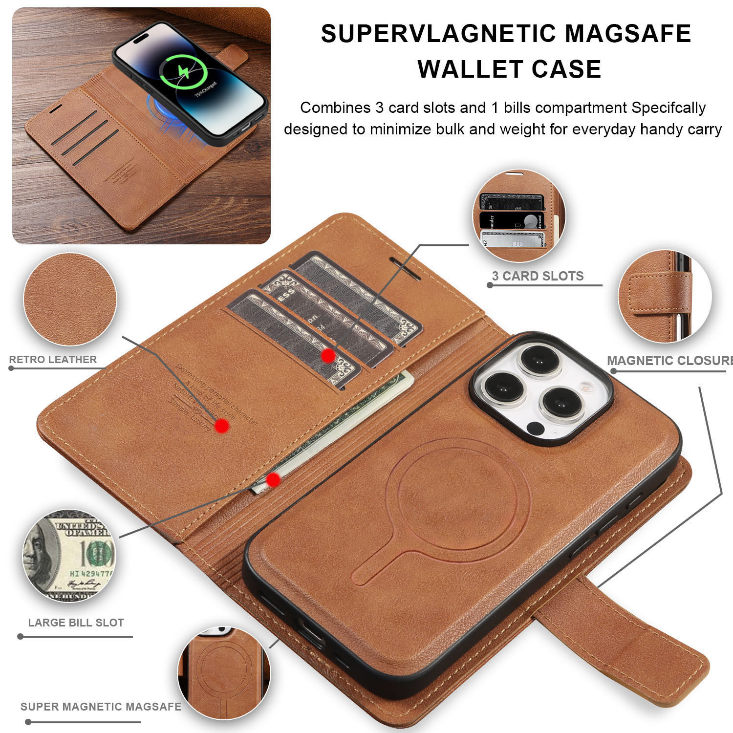 D1 Is Suitable for iPhone 17 Pro Max Wireless Charging Leather Case, Apple 16 Pro Magnetic Two-In-One Split Protection