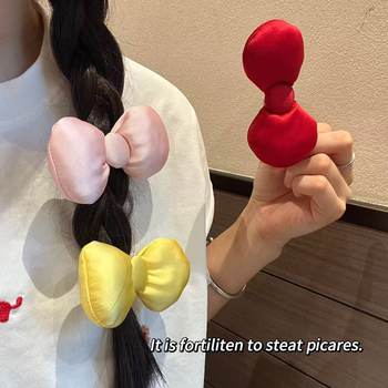 Japanese-Style Sweet Niche Yellow Cotton-Filled Bow Hairpin Bun Hair Tie Side Clip Cute Girl Heart Hair Accessory