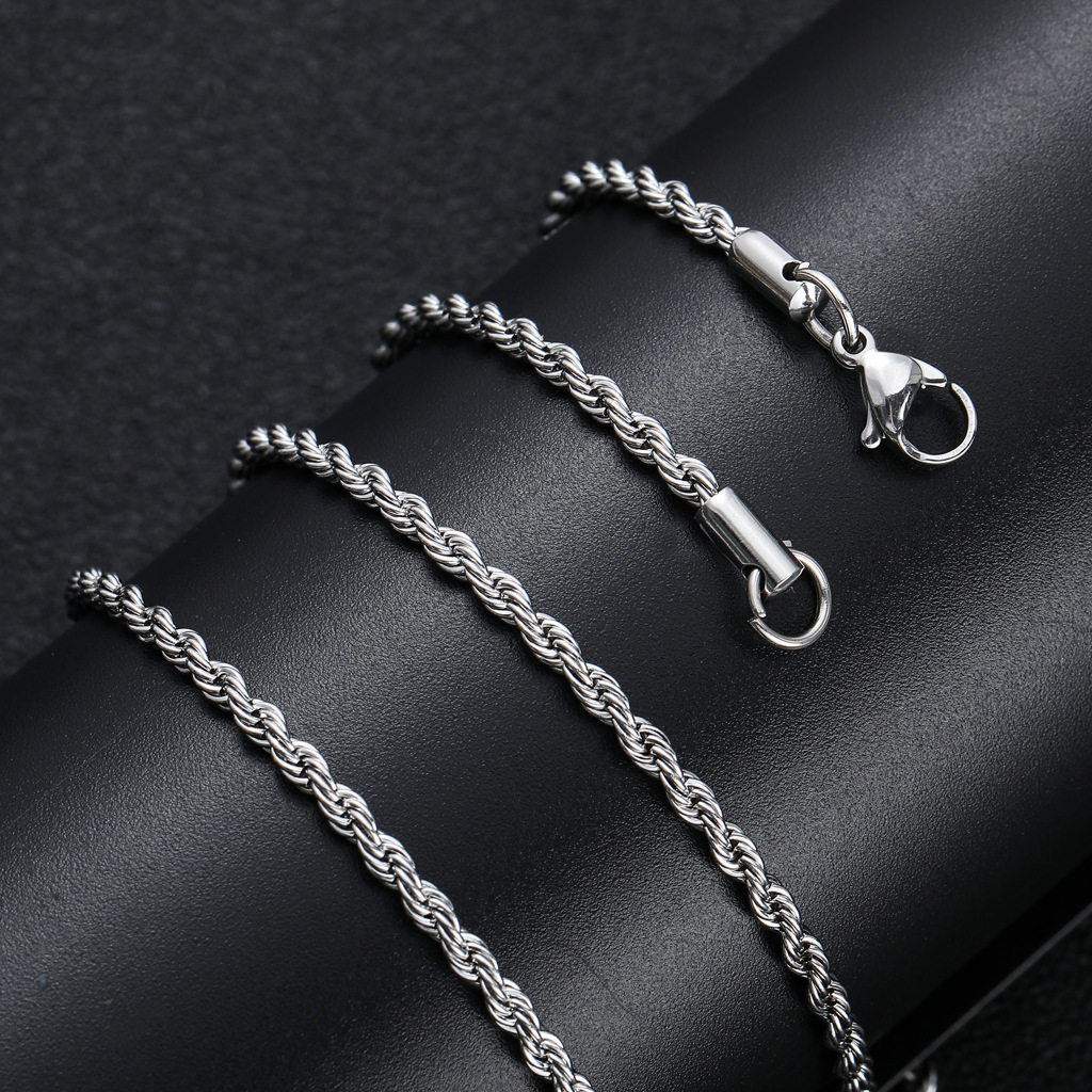 European and American Hip-Hop Plain Chain Titanium Steel Accessories Necklace Stainless Steel Twist Chain 3Mm5Mm Multi-Size Stainless Steel Chain