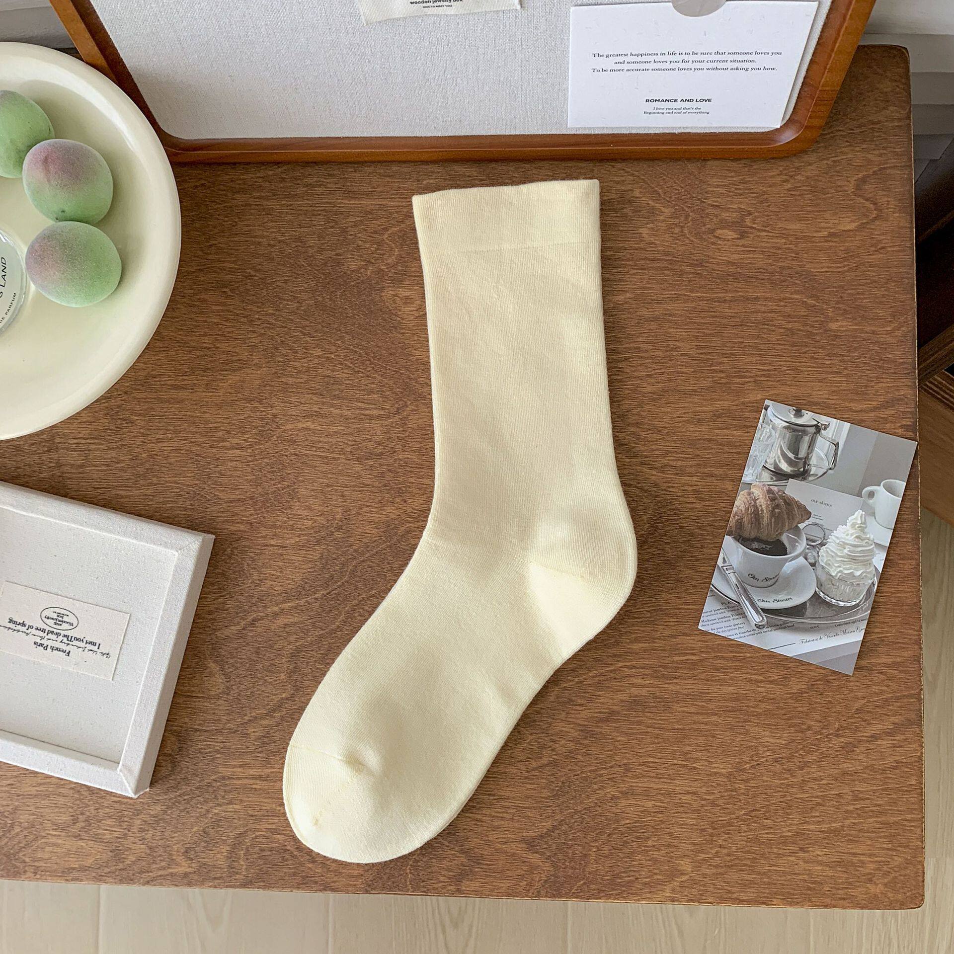 白色堆堆袜子女中筒袜纯棉ins潮月子袜全棉松口袜日系无骨长筒袜