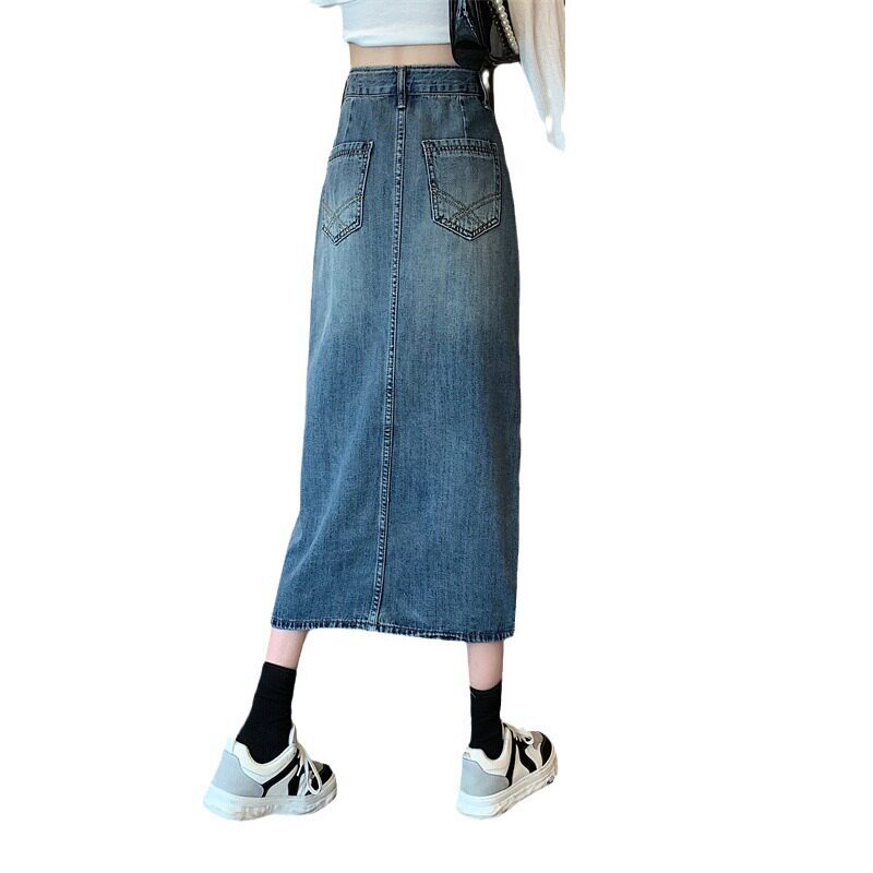 High Waisted A Line Denim Skirt for Women Mid Length Cement Gray Perfect for Spring Wholesale Available