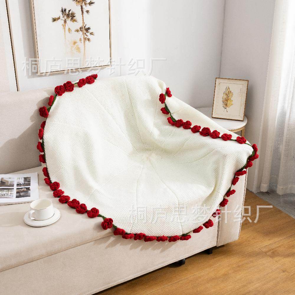 Ready-Made Factory Direct Sales into a Bouquet of Flowers! Rose Bouquet Blanket Finished Nap Flower Blanket Decorative Blanket