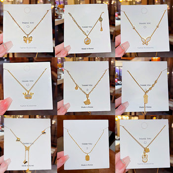 Cross-border 18K fashion titanium steel clavicle chain does not fade niche temperament pendant versatile high-end pearl necklace women