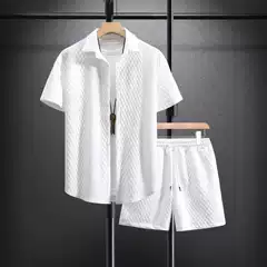 Foreign Trade New Men's Casual Suit European Size Trendy Brand Fashion Loose Large Size Short-Sleeved Shirt Shorts Two-Piece Set