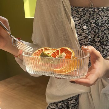 ins Style Dessert Bowl Glass Bowl Striped Simple Snack Plate Fruit Plate Snack Plate Creative Ice Cream Salad Bowl